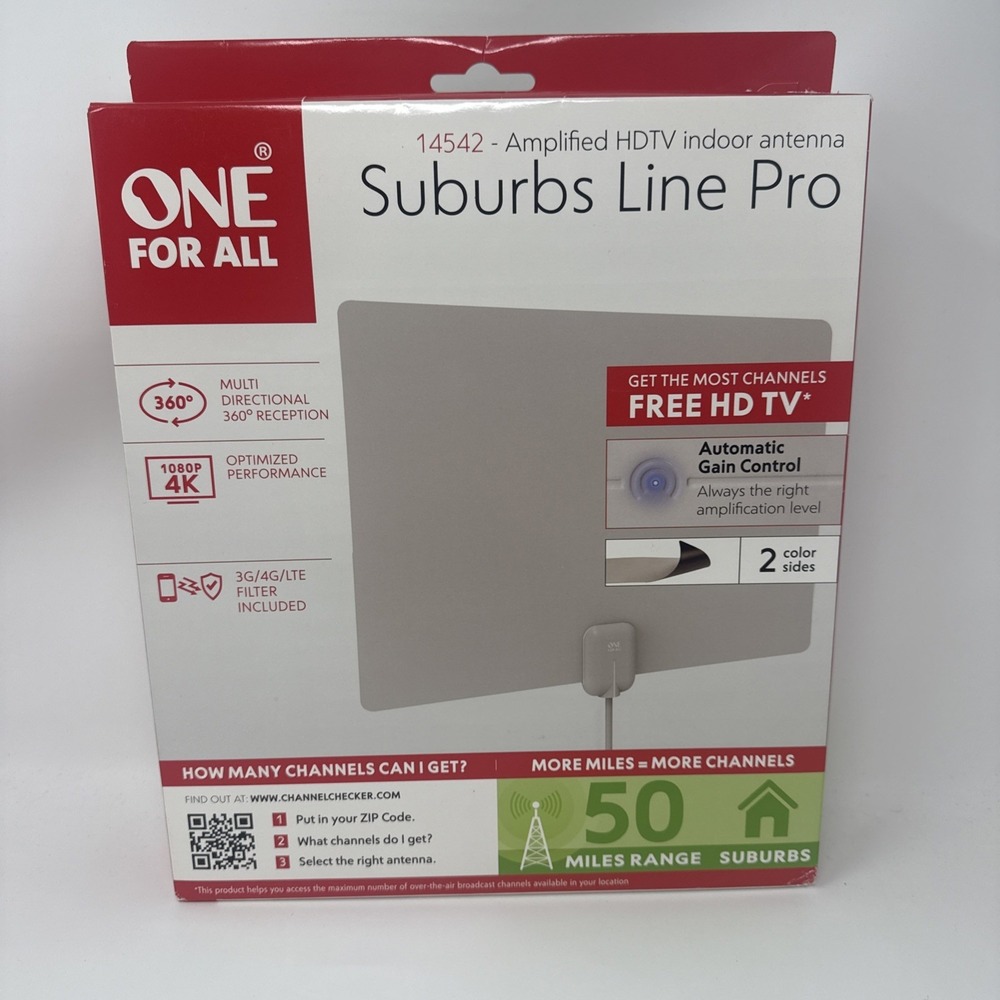 One For All‎ 14542 Amplified HDTV Indoor Antenna 60 Mile 360° Multi-Directional
